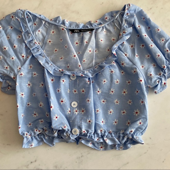 Zara - Blue Floral Crop Top - Picture 8 of 9
